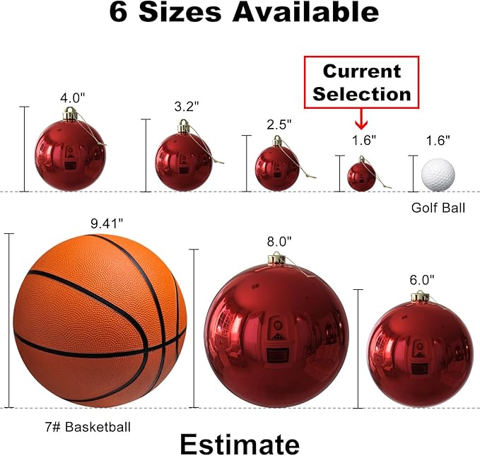Red & Green 1.6" Small Christmas Balls Christmas Tree Decoration Ornaments Shatterproof Hanging Balls for Birthday Halloween Holiday Wedding Decorations Set of 12pcs