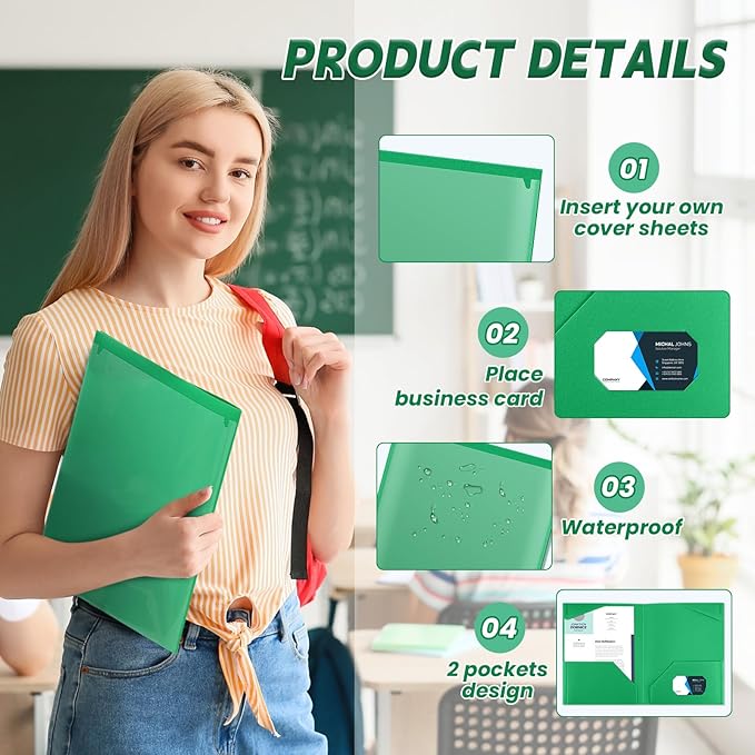 Henoyso 100 Pcs Plastic Folders with Clear Front Pockets Bulk Heavy Duty File Folders with 2 Pockets and Card Slot for Student Teacher Back to School Supplies Office Presentation (Green)
