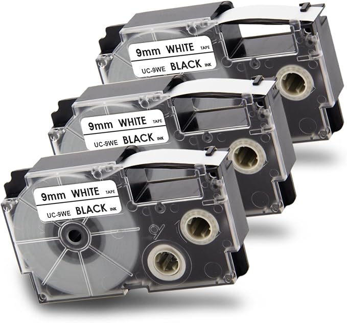Pristar Compatible Label Tape Replacement for XR-9WE XR-9WE2S for Casio Label Maker Tape 9mm Black on White Use with Casio Label Maker KL-100 KL-60 KL-120 KL-750 KL-750B KL-7000 KL-7200 KL-820, 3-Pack