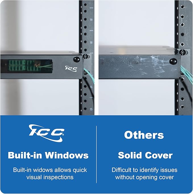 ICC 1U Fiber Optic Rack Mount Enclosure - 3 Slots for LGX Compatible Adapter Panels or Cassettes, Supports up to 72 Fibers, Fits 19-Inch Racks, Secure Fiber Management Solution, ICFORE31RM