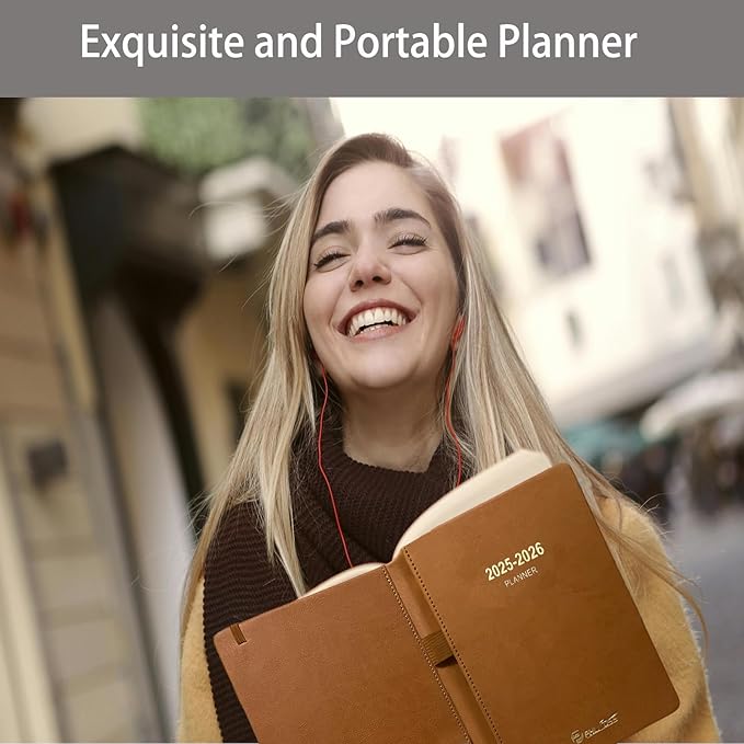 2025-2026 Daily Planner, One Page Per Day, Academic Planner (July 2025 - June 2026), Appointment Book with Time Slots and Monthly Tabs, 5.7" x 8.25", Pocket, Leather Cove (Pink)