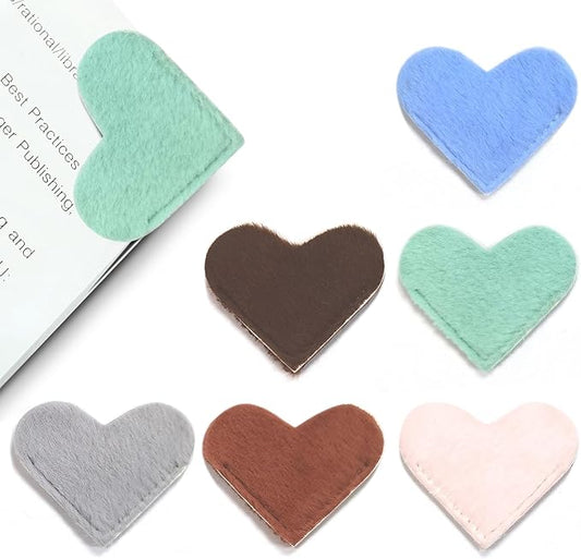 Leather Heart Bookmarks - Winjeto 6 Pieces Cute Corner Page Book Marks for Teachers Students Book Reading Lovers, for School Office Home Supplies (Furry（6pcs）)