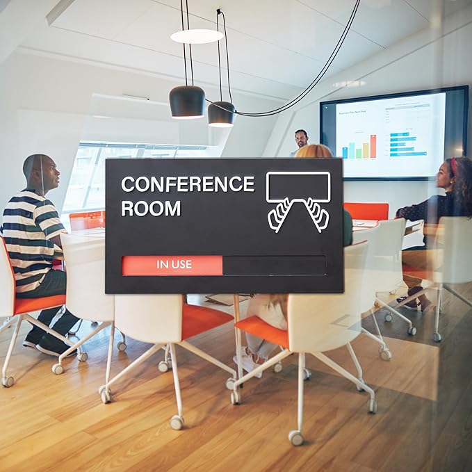 Office Door Signs for Conference Room, Meeting In Progress Door Sign, In Use Available Slider Indicator Tells Whether Room Vacant Or Occupied