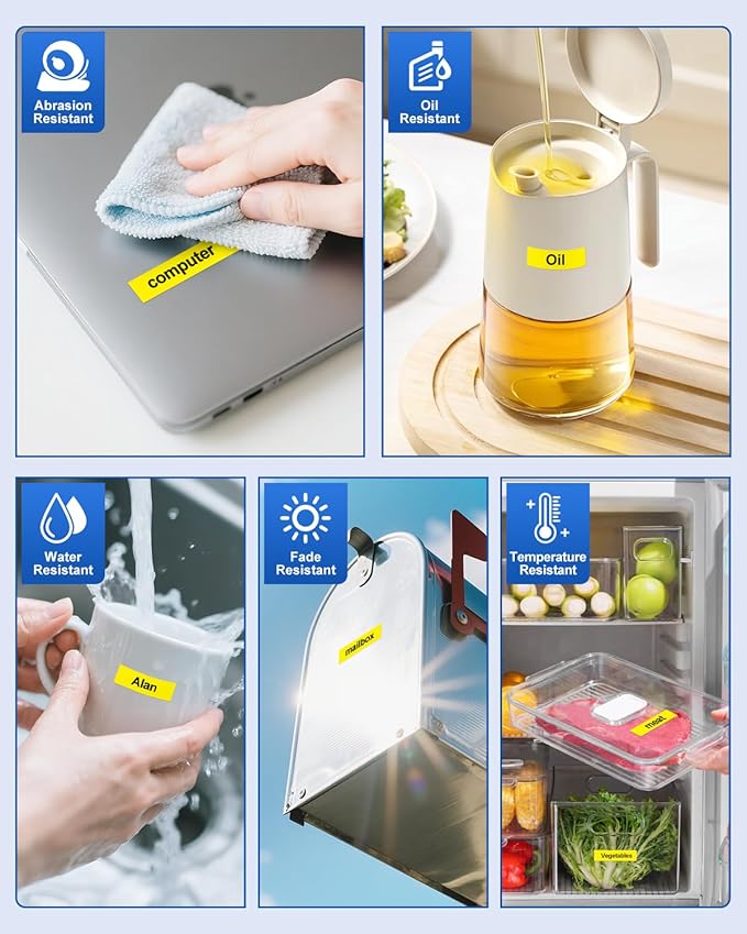 Tze631 12mm 0.47" Laminated Yellow Tape Compatible for Brother Tze-631 Tz-631 P Touch Tz Tze Label Tape 12mm 1/2" Black on Yellow for PTD210 PTD220 PTD400 PTD600 PTD610BT Label Maker, 4-Pack