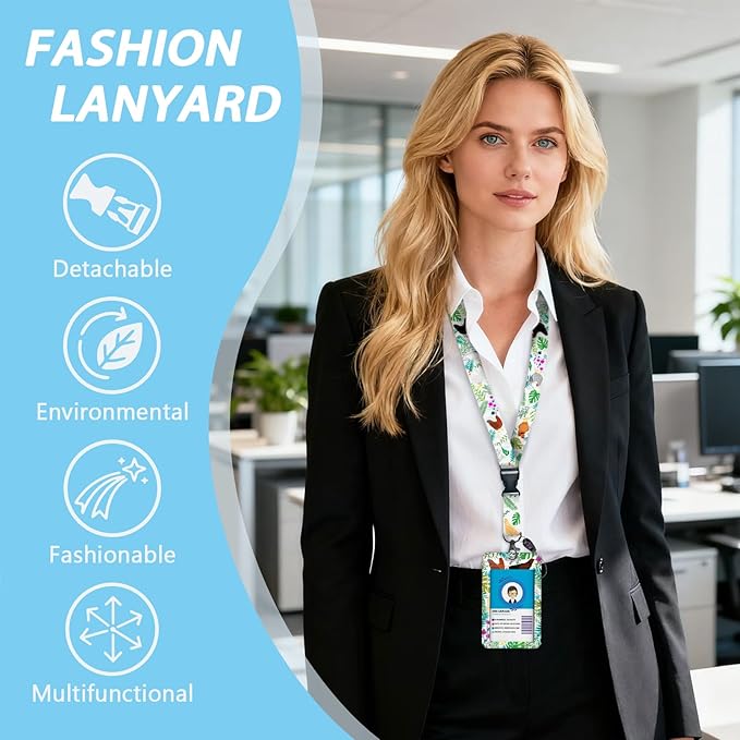 Gctriki ID Badge Holder with Lanyard, Cute Flower Chickens Lanyard for Keys, Funny Retractable Badge Reel Clip, Teacher Lanyards for ID Badges Holder, Nurse Teacher Workers Women Office Gifts