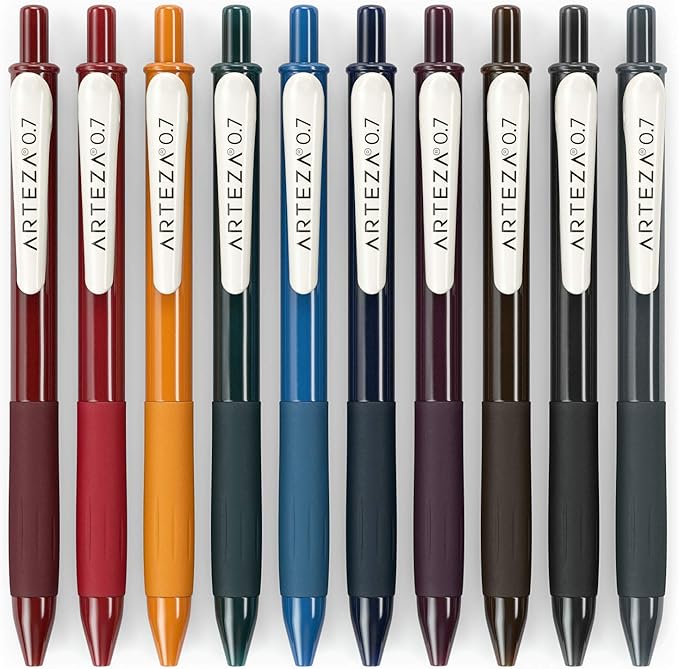 ARTEZA Gel Pens Colored Set of 10, Unique Vintage Colors, Retractable Pens Assorted Colors