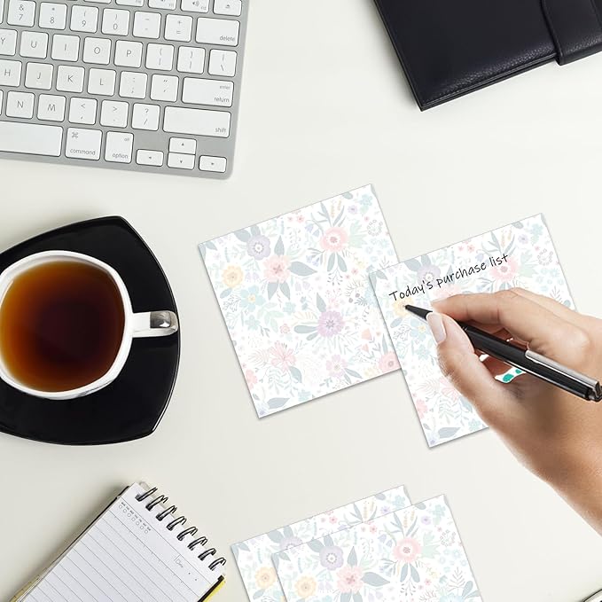 Sticky Notes 3x3 Inches, 2 Pads Cute Colorful Self-Stick Note Pads, Easy to Post for Home, Office and Daily Life Organization Cute Orange Floral