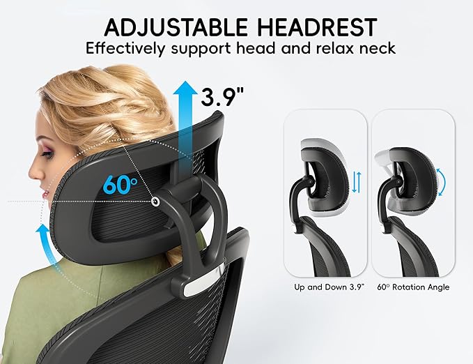 TRALT Office Chair - Ergonomic Office Chair with Back Support, Computer Chair - Home Office Desk Chairs, 330lbs Wide Seat Big and Tall Office Chairs with Headrest, Comfy Desk Chairs (Black)