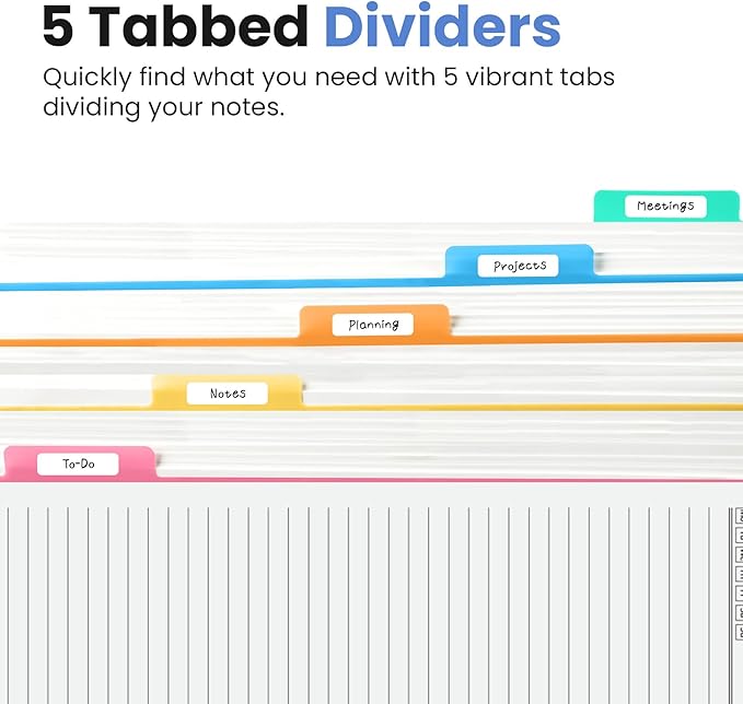 Hardcover Spiral Journal Notebooks for Work With Removable Dividers & Tabs, 8.5"x11" 5 Subject Notebook for Note Taking & Organizer, A4 College Ruled Lined Journal for Women & Writing, Lavender, 280 Pages