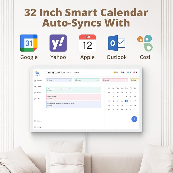 Dragon Touch 32" Digital Calendar Chore Chart – 1080P Full HD Interactive Touchscreen, Smart Family Planner, Hearth Display Digital Calendar Wall & Desk Mountable for Seamless Scheduling