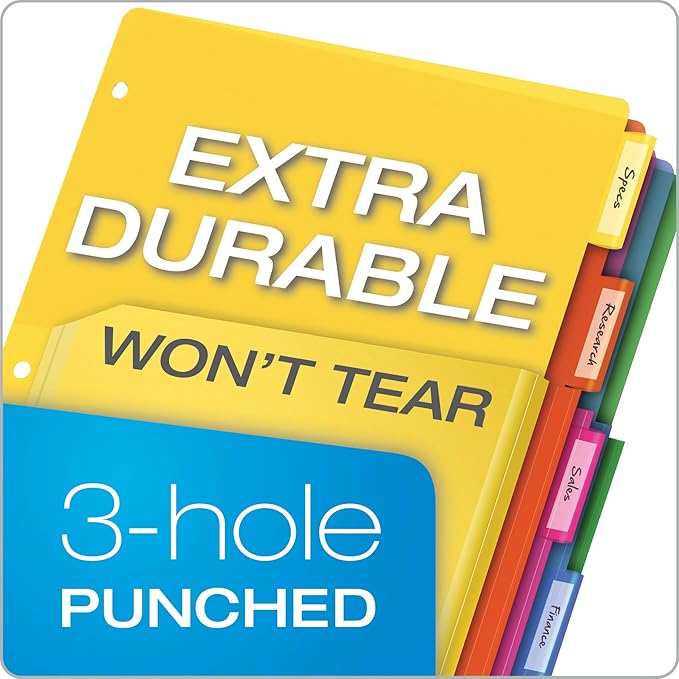Oxford Expanding Plastic Binder Dividers, Works with 3 Ring Binder, Flexible Front Pockets Expand, 5 Tab, Durable Plastic, Insertable Multicolor Tabs, Letter Size, 3 Sets (89604) (Pack of 8)