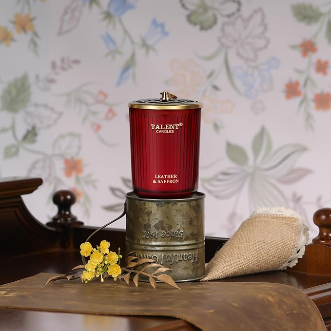 Jar Candles for Home Scented - Aromatherapy Candles Gifts for Women & Men - Natural Soy Candle - 8.4oz Traditional Style - Leather & Saffron