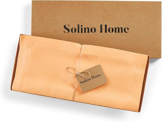 Solino Home Linen Peach Table Runner 48 Inches - 100% Pure Linen Short Table Runner 14 x 48 Inch Ideal for Dresser and Coffee Tables - Fete