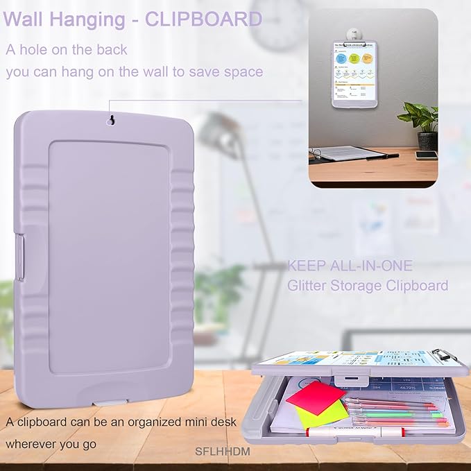 Clipboard with Storage,Storage Clipboard with Pen Holder, A4 Binder Clip Boards 8.5x11 with Low Profile Clip,Side Opening Nursing Clipboards, Clipboards Folder for Office Supplies-Lavender