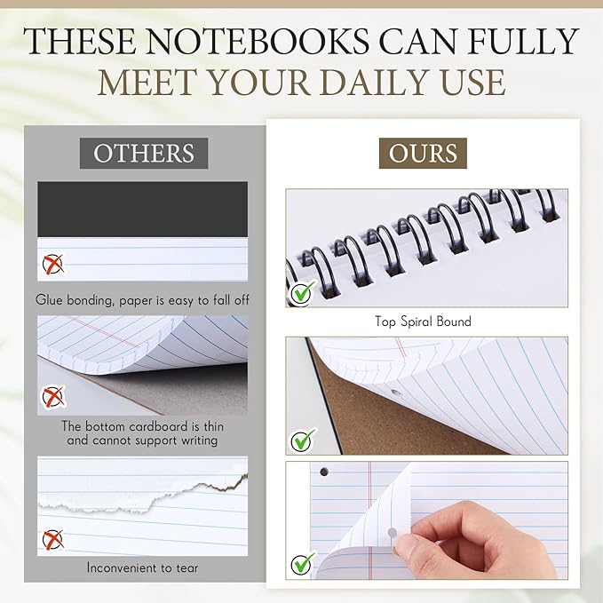 3 Packs 8.5" x 11" Top Spiral Notebook with 3 Hole Punched Legal Pads College Ruled Notepad 50 Sheets Hard Cardboard Paper Wirebound Notepad for Office School Business (Dark Colors)