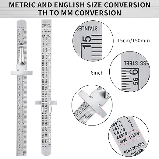 6 Inch 15 cm Pocket Ruler Flexible Precision Stainless Steel Ruler with Detachable Clips Stainless Steel Pocket Clip Scale Gauge Metric British System(3 Pieces)