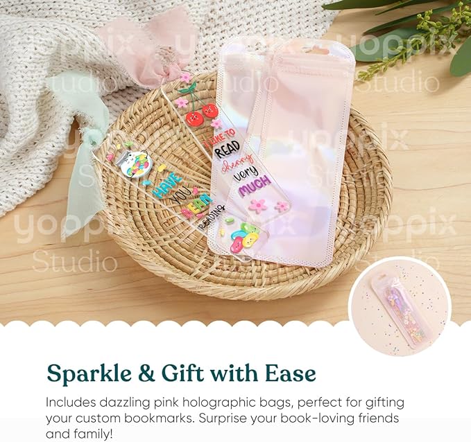 15 Pieces Acrylic Bookmark Blanks (3mm) Thicken Bookmark Making Kit with 20 Pcs Fruit UV DTF Sticker, 15 Pcs Ribbon, Suitable for DIY Your Crafts Gifts