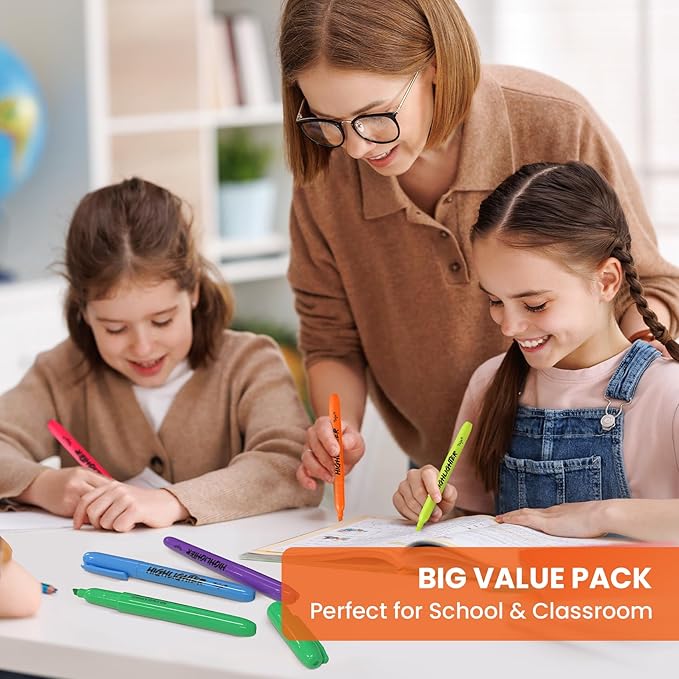 Taja 288 Pack Highlighters Bulk Assorted Bright Colors, 6 Colors Chisel Tip Highlighters Markers Set with No Bleed Ink, Perfect for School & Office Supplies