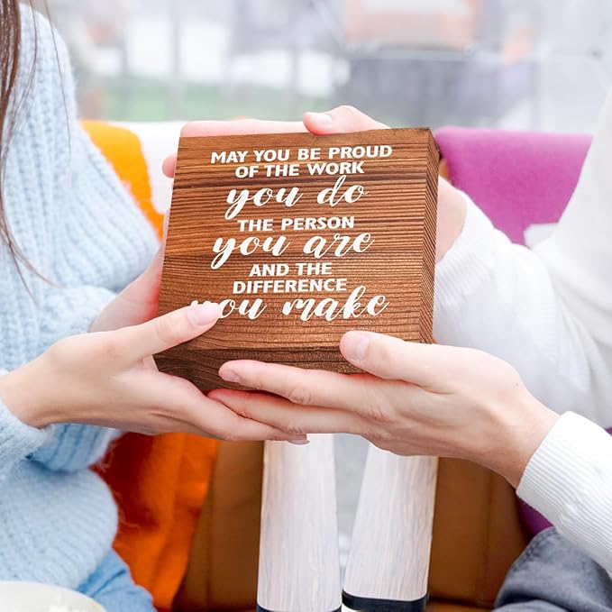 Inspirational Rustic Office Wood Box Sign May You be Proud of the Work You Do Wooden Block Sign Motivational Desk Décor for Home Office Cubicle,Cheer Up Gifts for Friend Coworker Employee