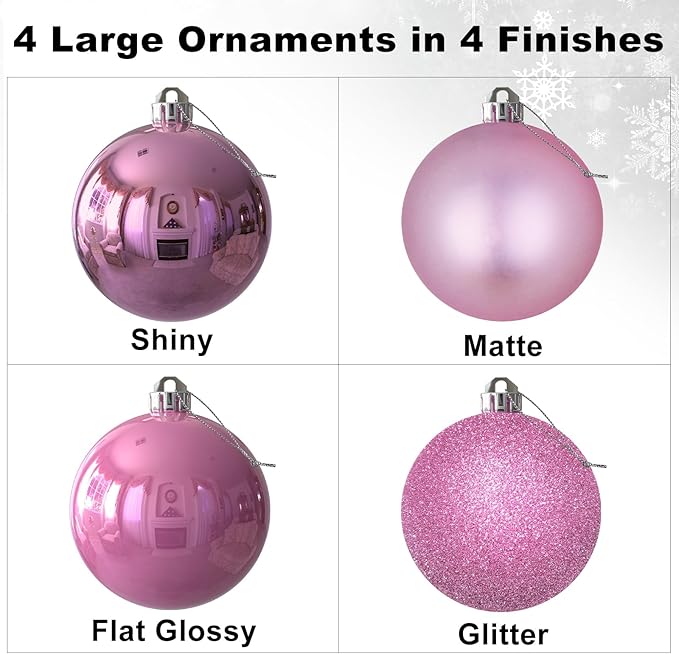 Bubblegun Pink 4.0" Large Christmas Balls - Christmas Tree Decoration Ornaments Shatterproof Hanging Balls for Birthday Halloween Holiday Wedding Decorations Set of 4pcs