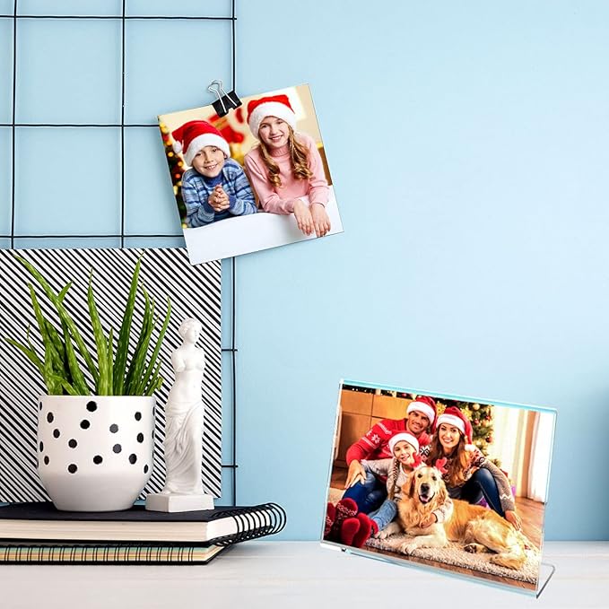 NIUBEE Slanted Back Acrylic Sign Holder 7 x 5 Inches, Clear Plastic Sign Holder Paper Display Table Stand for Office, Store, Restaurant -Horizontal (6 Pack)