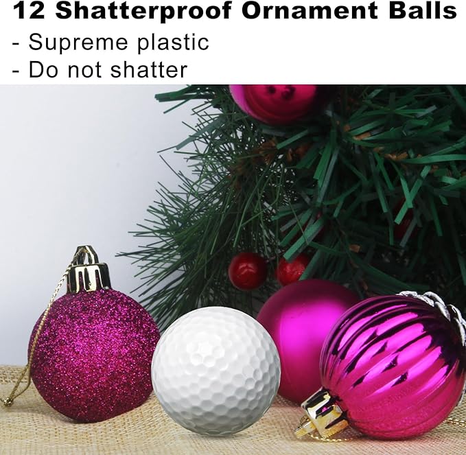 Fuchsia 1.6" Small Christmas Balls Christmas Tree Decoration Ornaments Shatterproof Hanging Balls for Birthday Halloween Holiday Wedding Decorations Set of 12pcs