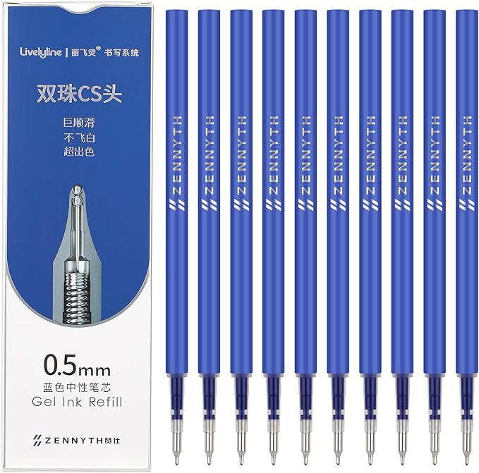 Ddaowanx 10 Pieces Gel Ink Pen Refills, Fine Point 0.5mm Tip Smooth Writing Quick Dry for Journaling Writing School Office Supplies (10 Pcs Gel Pen Refills, Blue)