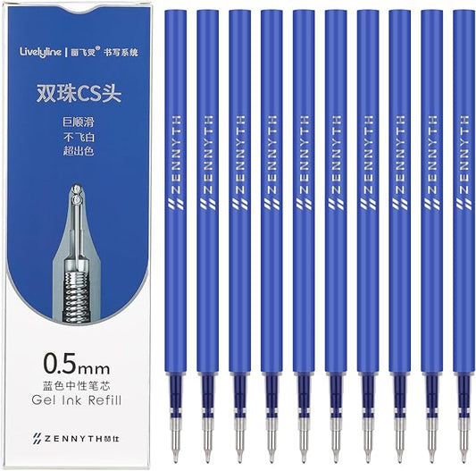 Ddaowanx 10 Pieces Gel Ink Pen Refills, Fine Point 0.5mm Tip Smooth Writing Quick Dry for Journaling Writing School Office Supplies (10 Pcs Gel Pen Refills, Blue)