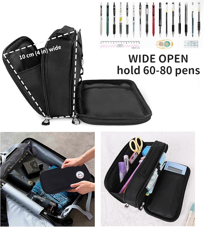 Pencil Case Pen Bag Holder Pouch Large Handle Big Capacity Desk Organizer Storage Marker Box Stationary Makeup Cosmetic Double Zippers for School Office Students Teen