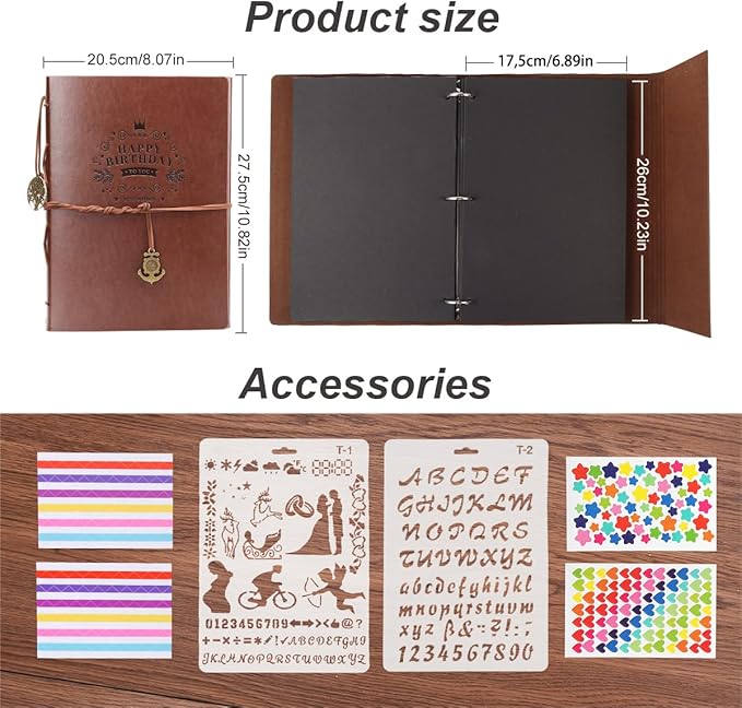 DIY Scrapbook Leather ThxMadam Vintage Scrap Book Photo Album Birthady Memories Book With 60 Black Pagse, Gift for Mum Dad Son Daughter Grandfather Grandma Girl Boy Friend Him or Her