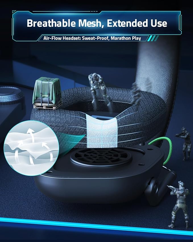 Wireless Gaming Headset for PC, PS5, PS4, Mac, Switch, 2.4GHz USB Dongle Headphones with Mic, Bluetooth 5.4, 50mm Driver, Stereo Sound, Cool Lighting, 50H Battery-Black/Green