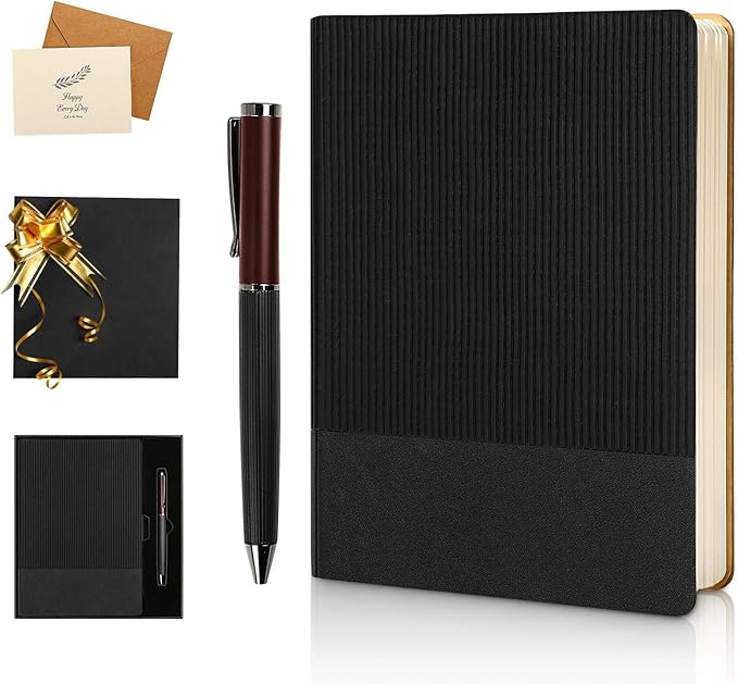 TSFPapier A5 Lined Notebook with Pen & Gift Box 216 Pages PU Leather Journals for Women Men 100GSM Thick Paper College Ruled Notebook for School,Travel,Business,Work,Home Writing (Black)