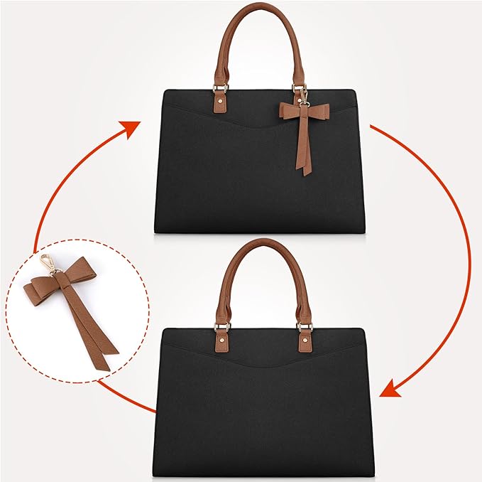 RAINSMORE Laptop Bag for Women 15.6 Inch PU Leather Laptop Tote Bag Professional Business Office Briefcase Waterproof Work Bag Computer Tote Bag Large Lightweight Handbag Shoulder Bag