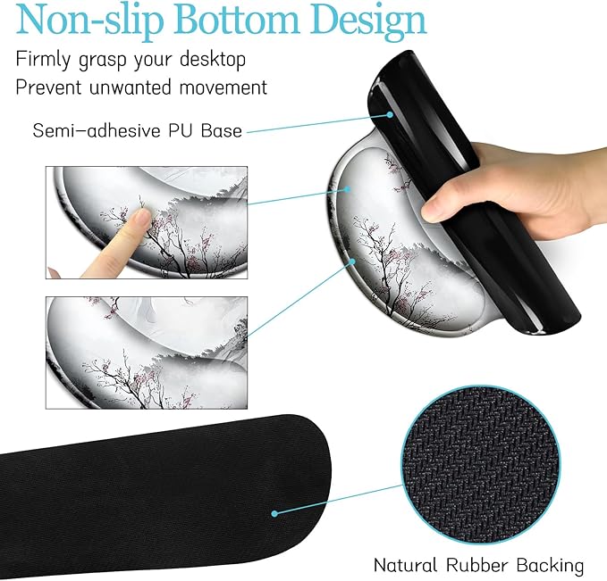 Japanese Ergonomic Mouse Pad Large Desk Mat Set, XXL Anime Mousepad with Wrist Rest, Wrist Support Gaming Keyboard Mat Cup Coaster Set, Japanese Style Office Desk Accessories Decor