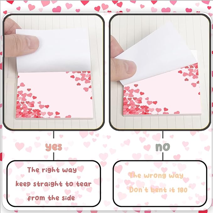 9 Pieces Valentine's Day Sticky Notes Self-Adhesive Heart Note Pads for School Office Home Supplies - Students Teachers Gift