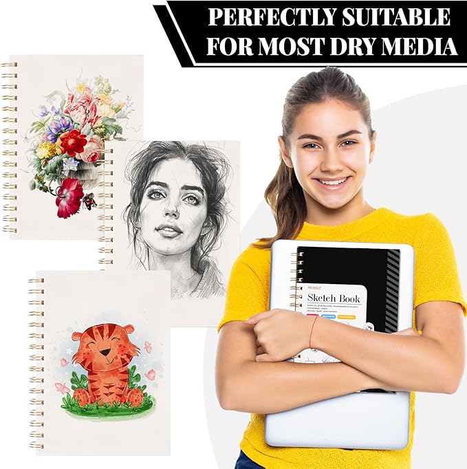 Sketch Book with 12 Color Pencil Set, 90 Sheets Spiral Sketchbook for Drawing (68lb/100gsm), Acid-Free Sketch Pad for Kids Artist, Art Paper Drawing Supplies for Gifts (5.5×8.5 inch)