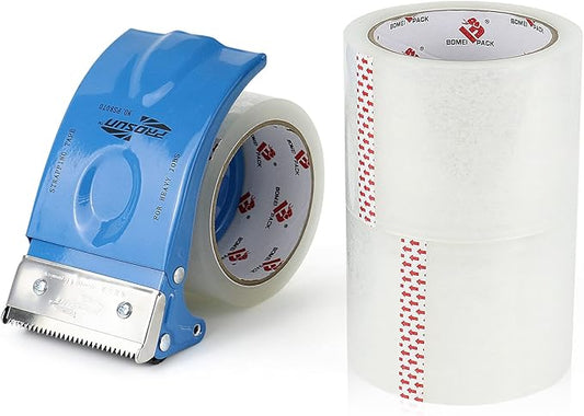 3 Inch Wide Clear Packing Tape with Dispenser,2.4 Mil x 55 Yards Heavy Duty Packaging Tape Refill for Shipping,Industrial Grade,Urtal Strong Boxing Tape for Moving,Mailing and Storages