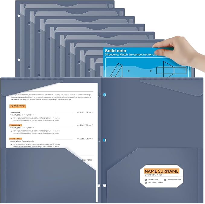 Henoyso 36 Pcs 2 Pocket Plastic Folders with Clear Front Pocket 3 Hole Punched File Folder Letter Size Take Home Documents Holder for Paper Holder Office Business Back to School Supply (Navy Blue)