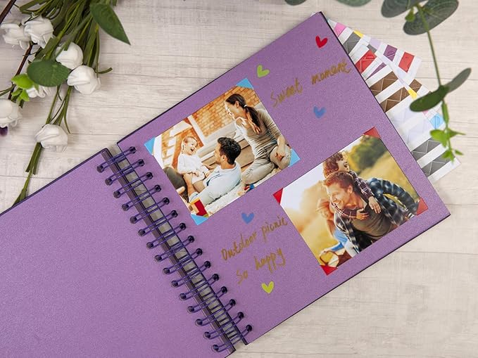 potricher 8 x 8 Inch DIY Scrapbook Photo Album 80 Pages Thick Kraft Blank Purple Paper Memory Book for Wedding and Anniversary Family (Purple, 8 Inch)