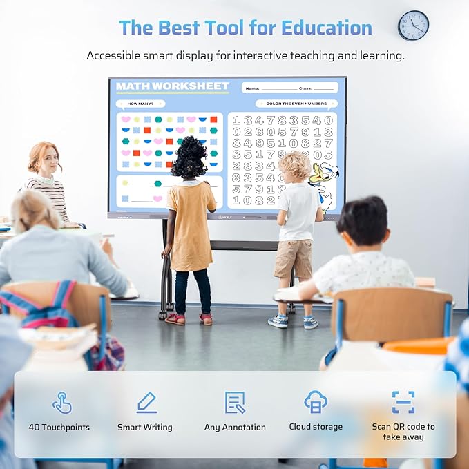 HKMLC Smart Board Summit 65 Inch, Digital Whiteboard for Classroom Home Office, Electronic Whiteboard with 4K UHD Touchscreen Display 8+128GB Android OS (Wall Mount Included)