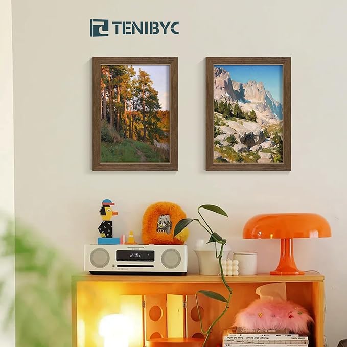 9x12 Frame 3 Pack - Brown Woodgrain, 9 x 12 Picture Frame for Photos, HD Tempered Glass, Tabletop or Wall Display