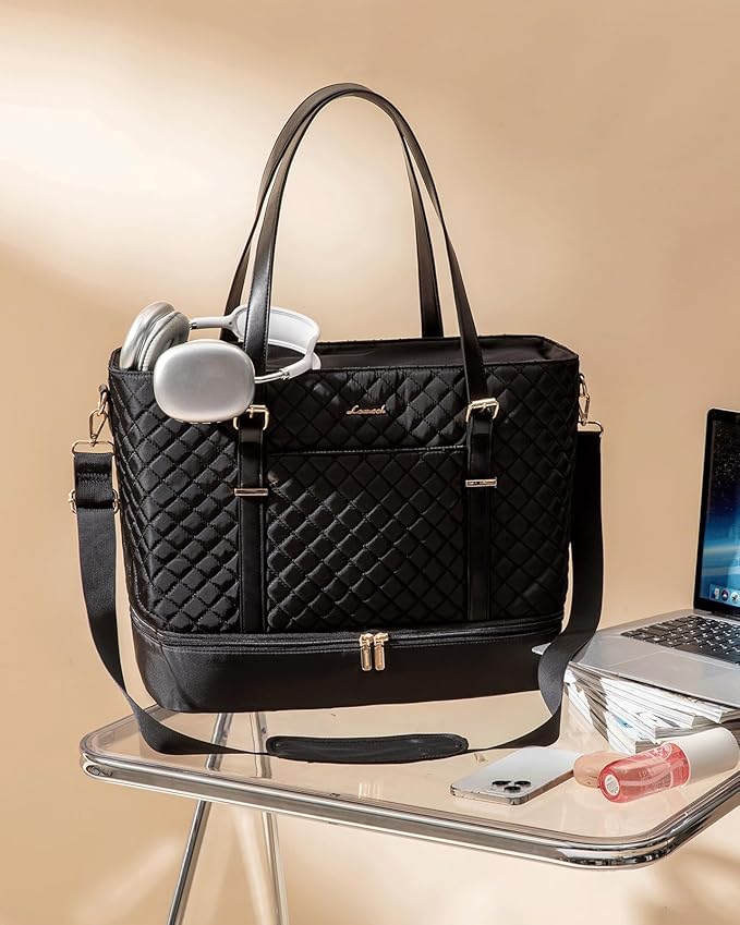 LOVEVOOK Lunch Tote Bag for Women, 15.6 Inch Laptop Work Bag With Lunch Compartment & Large Cup Holder, Lightweight Work Briefcase for Travel, Bussiness, Teacher