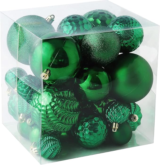 Christmas Balls Ornaments -36pcs Shatterproof Christmas Tree Decorations with Hanging Loop for Xmas Tree Wedding Holiday Party Home Decor,6 Styles in 3 Sizes(Green)