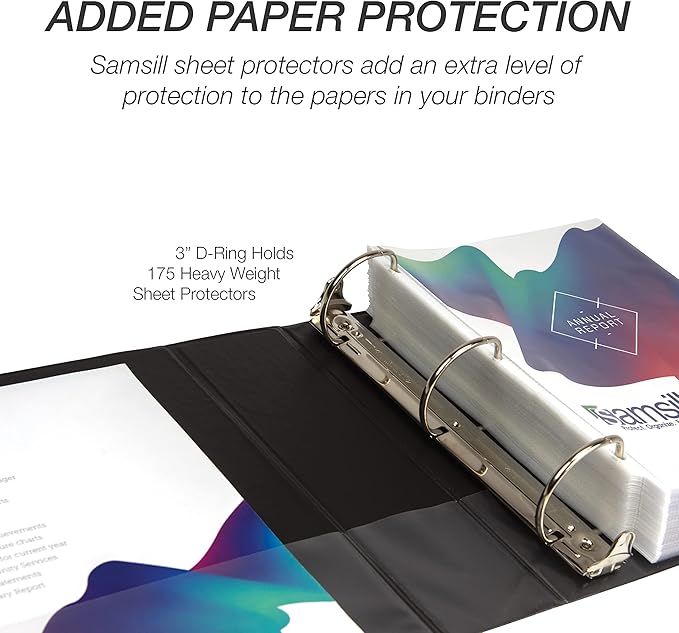 Samsill Durable 3 inch 3 Ring Binder, Made in USA, D Ring Binder, FSC 100% Recycled Chipboard, Black