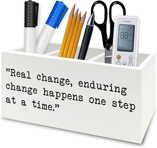 Inspirational Gifts Pen Pencil Holder Organizer for Desk, Inspirational Gifts for Women Men Wooden Box Signs Decorations for Home Office Desk Tabletop, Motivational Decor