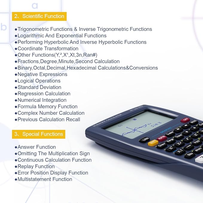 Scientific Calculator with Graphing Function, NEWYES 36X Pro Graphic Science Calculator for Middle and High School Supplies (Blue)