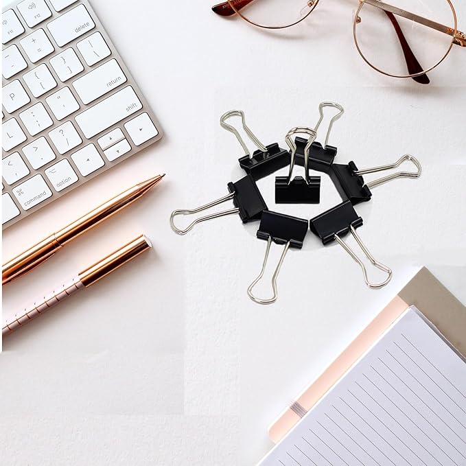 Binder Clips Assorted Sizes, 140 PCS Black Binder Paper Clips Office Clips Office Supplies Desk, 4 Sizes Cute Binder Clips Large Medium Binder Clip Small Paper Clips Medium Paper Clamps (Black)