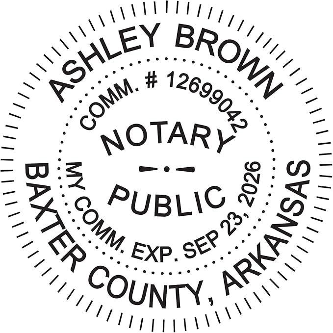 MaxMark Round Notary Stamp for State of Arkansas- Self Inking Stamp - Top Brand Unit with Bottom Locking Cover for Longer Lasting Stamp - 5 Year Warranty