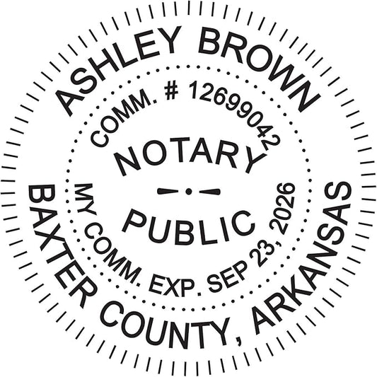 MaxMark Round Notary Stamp for State of Arkansas- Self Inking Stamp - Top Brand Unit with Bottom Locking Cover for Longer Lasting Stamp - 5 Year Warranty
