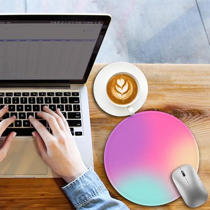 Gradient Pink Purple Work Mouse Pad, Small Round Mouse Pads for Desk, Mini Travel Mousepad for Wireless Computer Laptop, Office Desk Accessories, 8.6 x 8.6 inch